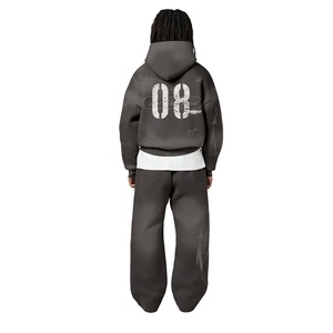 Conjunto de Sudadera y Pantalones de Chándal de Forro Polar Grueso para Hombre, Personalizado por Fabricantes de Ropa, con Sudadera con Capucha y Pantalones Acampanados - Product Image 2