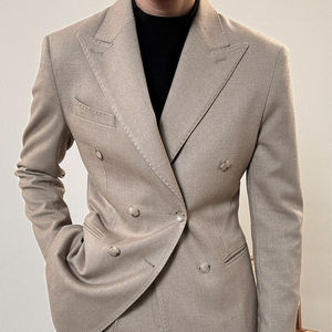 Costume de bureau formel classique italien pour femme, taille haute, pantalon à double boutonnage, antibactérien et respirant - Product Image 3