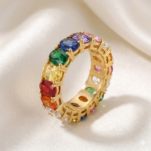 Prong Setting Gemstone Cubic Zircon Fine Rainbow Sapphire <b>Ring</b> - Product Image 6