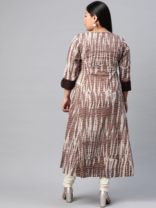 Kurta Anarkali en coton tie-dye marron, grande taille, col rond, manches trois quarts, coupe décontractée, tenue de tous les jours pour femmes - Product Image 4