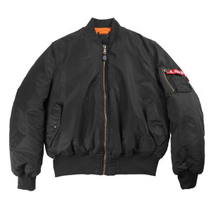 Men's Black Solid Color Polyester Windproof Bomber Jacket with Zipper Closure Stand Collar Casual Autumn Regular Fit - Product Image 3