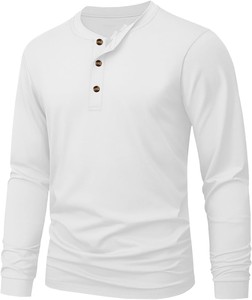 Nouveau T-shirt Henley blanc à manches longues pour homme, 100 % coton, coupe classique, couleur unie, tricoté, col rond, vente en gros OEM ODM - Product Image 6