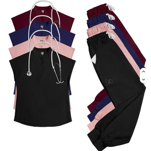 Conjunto de Uniforme Médico para Mujer 2026, Color Azul Rey y Beige Brillante, Manga Corta, Cómodo, Pantalones Jogger, para Hospital - Product Image 1