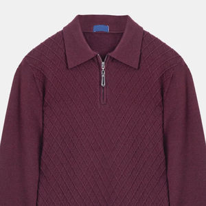 Suéter de Cuello Polo con Cremallera para Hombre, 100% Algodón, Color Granate y Marrón Oscuro, Ropa de Invierno Transpirable y Antiencogimiento, Venta al Por Mayor - Product Image 5