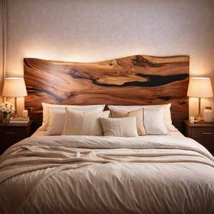Cabecero de Cama de Madera con Resina Epoxi Curada a Calor, Hecho a Mano |   Decoración Artística Personalizada para el Hogar con Temática de Amor y Comida de Lujo Moderno - Product Image 5