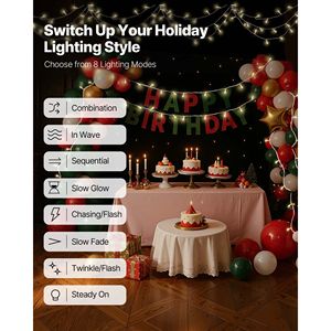 Luci Natalizie a Stringa 200 LED, 23 Metri, Collegabili, Bianco Caldo, 8 Modalità, Timer Automatico, per Esterni - Product Image 4