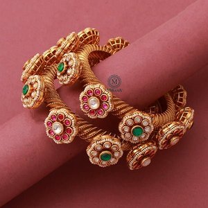 Rhysika Ruby Green Antique Designer Gokhru Fine Bangles - Product Image 4