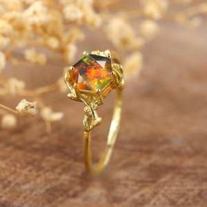 Natural Black Fire Hexagon Opal Religious Statement Ring for Women Ethiopian Engagement 925 Sterling <b>Silver</b> 14K Gold <b>Plated</b> IGI - Product Image 5