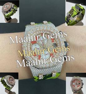 Chronograph Moissanite <b>Watch</b> 44mm <b>Mechanical</b> Luxury Hip Hop Stainless Steel Glass 10 Bar Water Resistance Black Strap Bracelet - Product Image 5