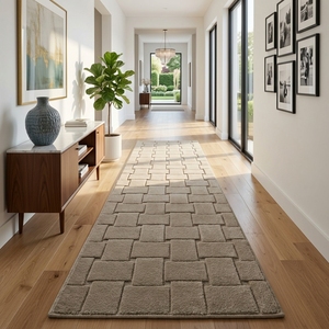 Modern Beige Area Rug Geometric Pile Carpet Floor <b>Mat</b> for Living Room Hallway Bedroom - Product Image 1