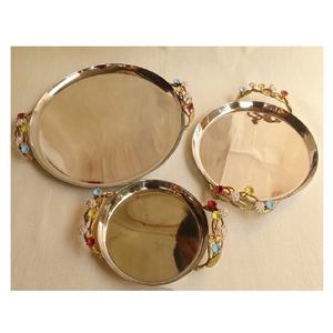 Bandeja de Servir de Aluminio de Alta Calidad, Hecha a Mano, Diseño de Hoja, con Asa de Color, Acabado Espejo, para Invitados y Decoración del Hogar - Product Image 3