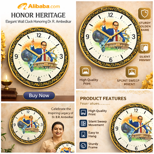 Horloge murale personnalisée avec portrait de Bhimrao Ambedkar, en plastique imprimé, décoration motivante pour Noël et le Nouvel An chinois - Product Image 2