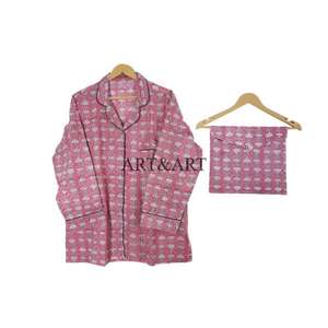 Ensemble de pyjama en coton fait main indien pour femmes, pantalon et chemise de nuit, imprimé floral, cadeau pour demoiselles d'honneur - Product Image 6