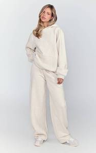 Custom <b>Women's</b> Solid <b>Cream</b> Pullover Hoodie Drop Shoulder <b>Fleece</b> Hoodie With Front Pockets Casual Long Sleeve OEM And ODM - Product Image 5