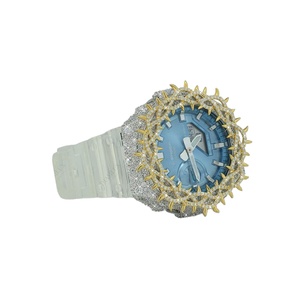 Montre unisexe de luxe intemporelle avec boîtier rond, montre diamantée tendance avec bracelet en caoutchouc semi-serti - Product Image 2