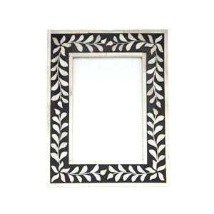 Miroir mural rond avec incrustation de os, motif chevron gris et cadre en bois vieilli - Product Image 2