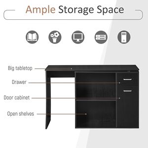 Scrivania a L Nera per Ufficio Domestico con Ripiani Girevoli, Cassetto e Libreria per Utenti di Laptop - Product Image 6