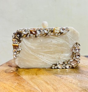 Customized Handmade <b>Ivory</b> Marble Resin Storage <b>Clutch</b> <b>Bag</b> Embellished Rhinestones Evening Handbag Bridal <b>Wedding</b> Party Purse - Product Image 5