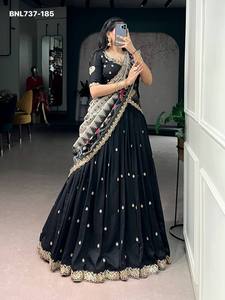 Best <b>Fabric</b> Vichitra Silk with All-Over Butti & Border with <b>Sequin</b>-Thread Embroidered Lehenga-Choli Set Woman Fashion - Product Image 5