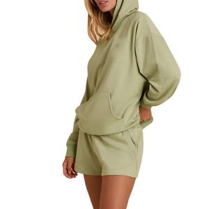 Conjunto de sudadera y pantalón corto para mujer, con cremallera, estilo desgastado, lavado ácido, personalizado - Product Image 6