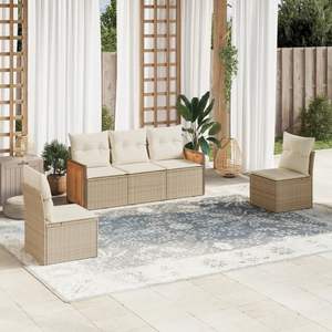 Conjunto de Sofá de Jardín de 5 Plazas en Ratán Sintético PE Beige y Acero con Recubrimiento en Polvo, Muebles de Jardín Duraderos de 5 Plazas - Product Image 1