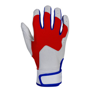 Baseball Batting <b>Gloves</b> White <b>Red</b> Blue Leather Breathable Flexible Grip Secure Fit Adjustable Wrist OEM Factory - Product Image 5