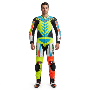 Combinaison de course Kawasaki Premium pour homme, 1 pièce, en cuir de vache véritable/cuir de kangourou, style MotoCP, combinaison de course sur circuit, niveau de protection 2 - Product Image 1