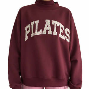 Women's Oversized <b>Burgundy</b> <b>Turtleneck</b> White Floral Pilates Letter Print Women's Printed Embroidery Color Block mock neck - Product Image 3