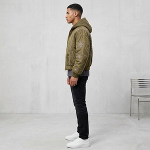 Custom Hooded Puffer Bomber <b>Jacket</b> Diamond Trim Quilted <b>Winter</b> Casual Fashion Zip Up Outerwear For Unisex Comfort Wear - Product Image 6