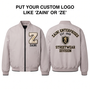 Blouson Bomber en Polyester Premium 300 GSM Beige Clair avec Logo Brodé Chenille Personnalisé, Col Côtelé, Style Streetwear, Coupe-Vent Unisexe Hiver - Product Image 1