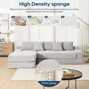 Divano Letto Convertibile a L in Tessuto Corduroy con Memory Foam e Telaio in Acciaio, Nessun Montaggio Richiesto - per Soggiorno - Product Image 5