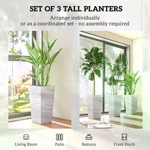 Set di 3 Eleganti Vasi in Plastica dal Design Classico con Drenaggio, Fioriere in Ceramica per Esterni con Fori Decorativi per Hotel - Product Image 3