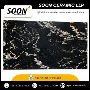 Marbre poli BELVEDERE GOLD écologique, noir, blanc, veines vertes, grande dalle, design 3D, décoration murale moderne pour salon - Product Image 5