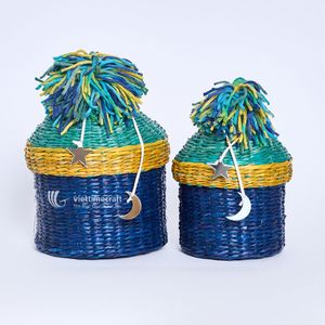 Panier Cadeau Ramadan en Jonc de Mer Tressé Rose, Panier de Rangement pour Bonbons de l'Aïd, Organisateur Décoratif Lune et Étoile - Product Image 2