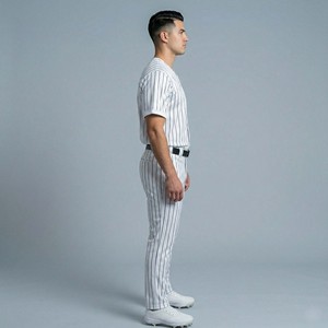 Wholesale Custom Men's Blank Pinstripe Baseball Uniform Set Button-<b>Down</b> Jersey and <b>Pants</b> Teamwear - Product Image 3