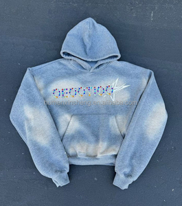 SPORTLICH WEAR Streetwear Custom 350 500gsm Heavy Weight Cotton <b>Thick</b> Sun Faded Regular Sleeve Cropped Acid Wash <b>Hoodie</b> <b>Men</b> - Product Image 3