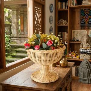 Cesta redonda de ratán, florero artesanal, 9 piezas - Product Image 3