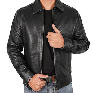 Veste en cuir de vache noire pour homme, 100% de haute qualité, confortable, respirante, hiver, manches longues, col montant, streetwear, fourrure - Product Image 3