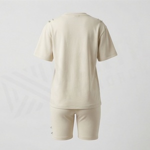 Women's 2 Piece <b>Knitted</b> <b>Set</b> Short Sleeve T Shirt and Above Knee Shorts With Hand Drawn Print Crew Neck Minimalist Style - Product Image 2