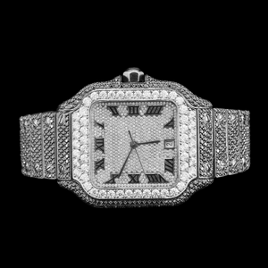 Atractivo Reloj Antiguo con Caja de Acero Inoxidable, Bisel Cuadrado con Esfera de Números Romanos y Diamantes de Moissanita en Dos Tonos - Product Image 4