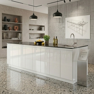 Isla de Cocina Blanca Recta con Encimera y Fregadero, Mueble Moderno de 6 Puertas sin Tiradores, Despensa de Madera Maciza Blanca, Estación de Preparación - Product Image 6