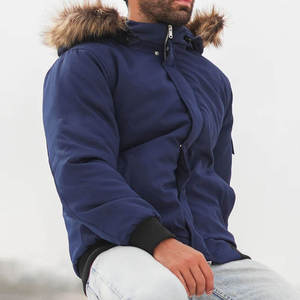 Chaqueta Acolchada Azul Marino con Capucha para Hombre, Estilo Casual, con Ribete de Piel, Resistente al Viento, para Invierno, Tallas Grandes, Corte Regular, con Cierre - Product Image 6