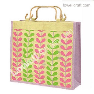 Grand sac fourre-tout en jute à motif pied-de-poule avec poignées à cordon pour cadeaux - Product Image 3
