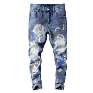 High Quality Men's Designer Ripped Vintage Slim Jeans Blue Men Pants Distressed Denim Jeans - Product Image 1