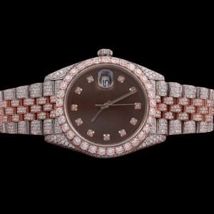 Nuevo Reloj de Moda con Esfera Marrón y Plata, con Moissanita y Cuarzo, Totalmente Cubierto de Diamantes, Estilo Hip Hop, Esfera Redonda, Colección para Hombre para Fiestas - Product Image 5