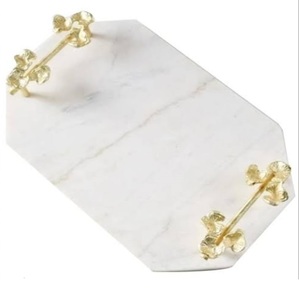 ถาดเสิร์ฟอาหารลายหินอ่อนสำหรับตกแต่งโต๊ะอาหาร ถาดเสิร์ฟสลัดลายหินอ่อนพร้อมหูจับสีทอง สินค้ามาใหม่ - Product Image 4