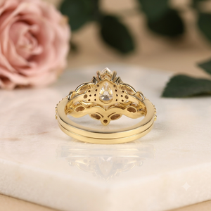 925 Sterling <b>Silver</b> Vintage Pear Cut Moissanite Bridal <b>Ring</b> Set 18K Gold Plated <b>Wedding</b> Engagement <b>Ring</b> Curved Band for <b>Women</b> - Product Image 3
