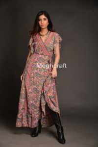 Women's Bohemian Over Sized Kimonos Women's Floral Print Silk Casual V-neck Beach Wear Wrap <b>Dress</b> Available in Bulk Quantity - Product Image 6