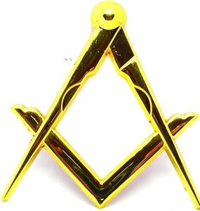 Emblème de voiture Maître Maçon maçonnique, équerre et compas découpés, plaqué or, en zinc pour extérieur - Product Image 2