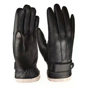 Gants d'hiver en cuir noir pour vélo avec doublure en microfibre, thermiques, longueur poignet, décontractés pour usage extérieur - Product Image 4